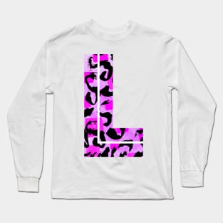 Letter L Watercolour Leopard Print Alphabet Long Sleeve T-Shirt